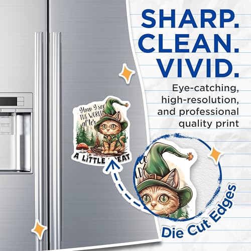 (2 Pack) Cat in Wizard Hat Magnets - Cute Cat Art - Whimsical Cat ation - Adorable Cat Illustration - 5" On Longest Side - for Cars, Fridges, Toolboxes - Made in USA - MAG4349
