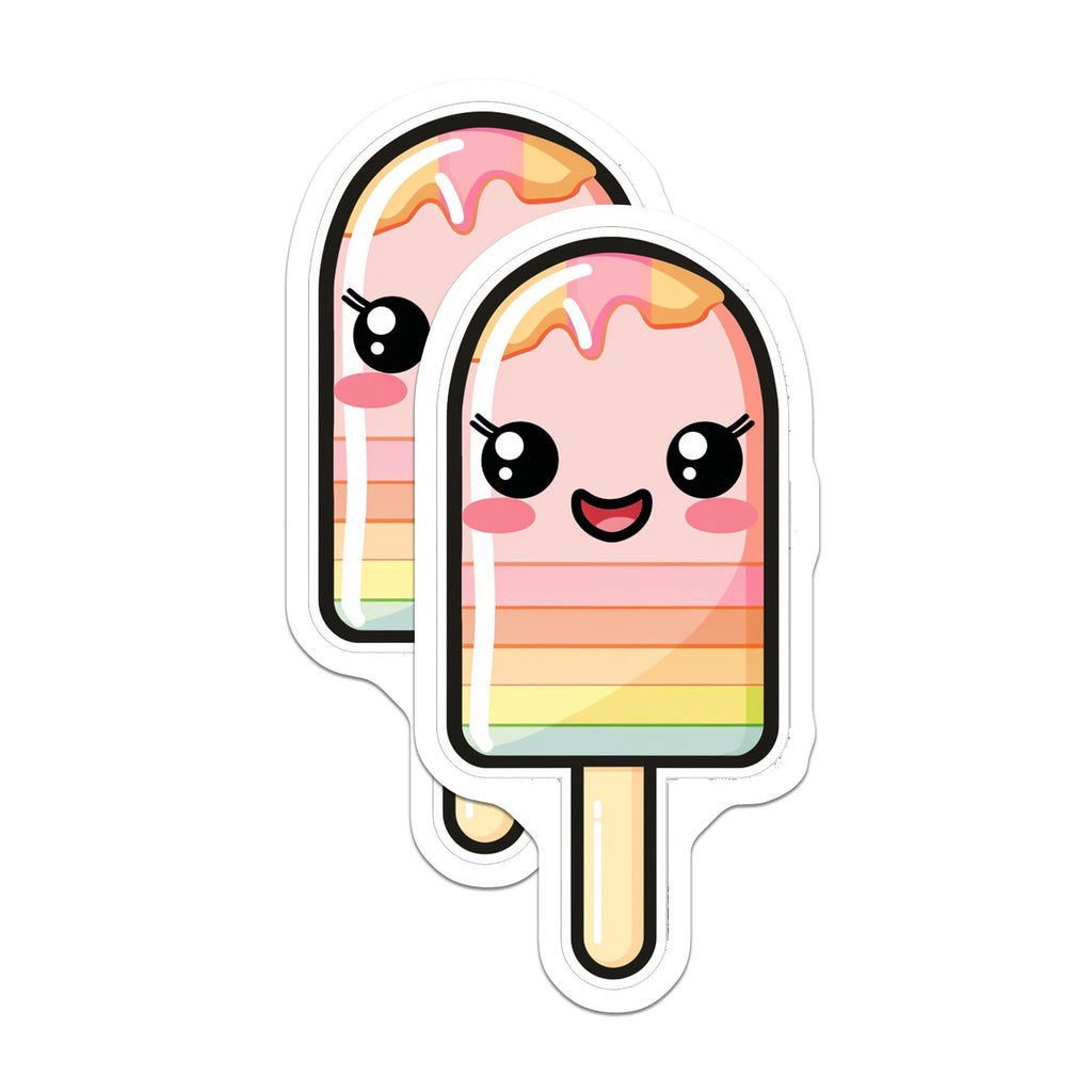 (2 Pack) Kawaii Popsicle Magnets - Rainbow Ice Pop - Cute Fridge Decor - 5 Inches On Longest Side - Thick Durable Magnet - Made in USA - MAG38395