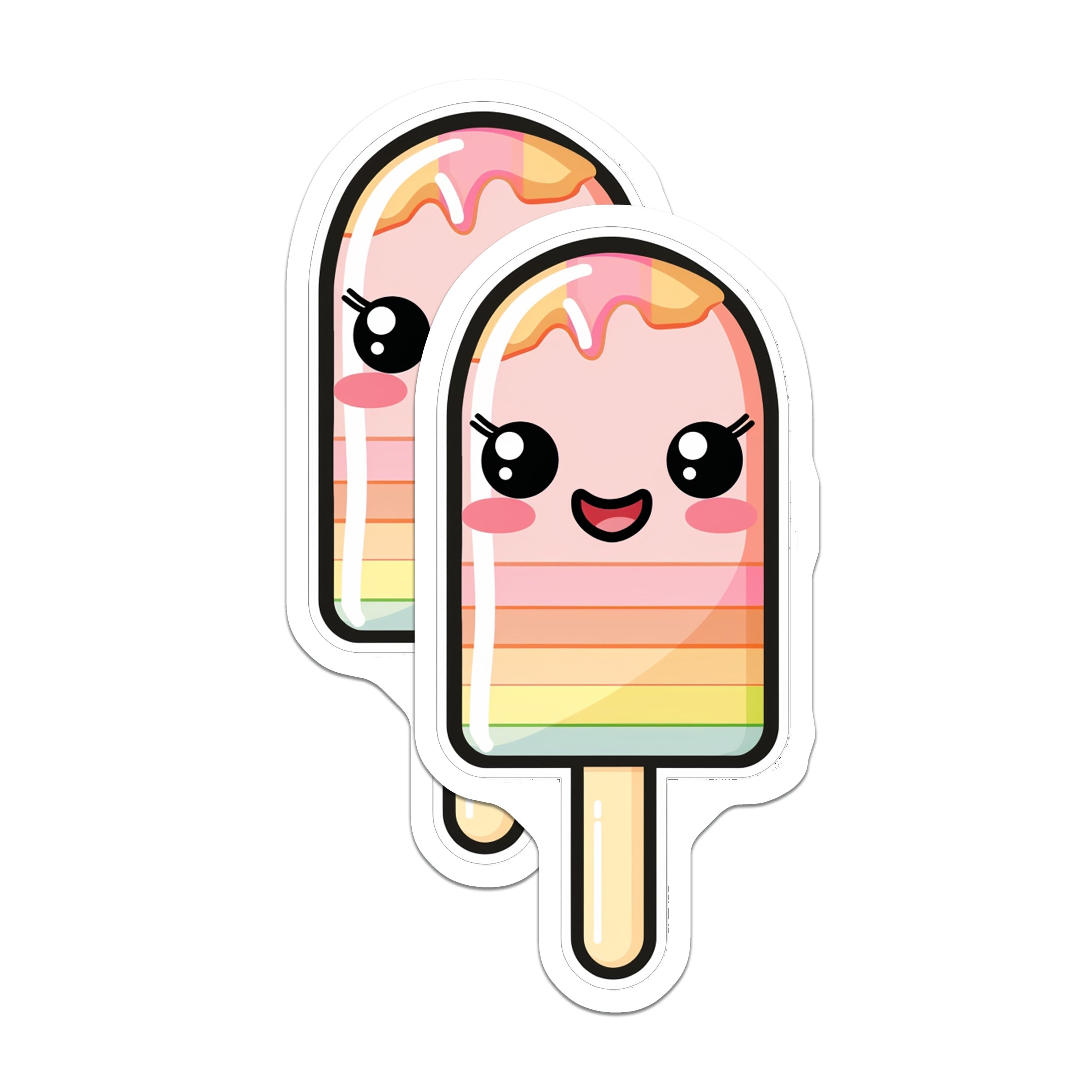 (2 Pack) Kawaii Popsicle Magnets - Rainbow Ice Pop - Cute Fridge Decor - 5 Inches On Longest Side - Thick Durable Magnet - Made in USA - MAG38395