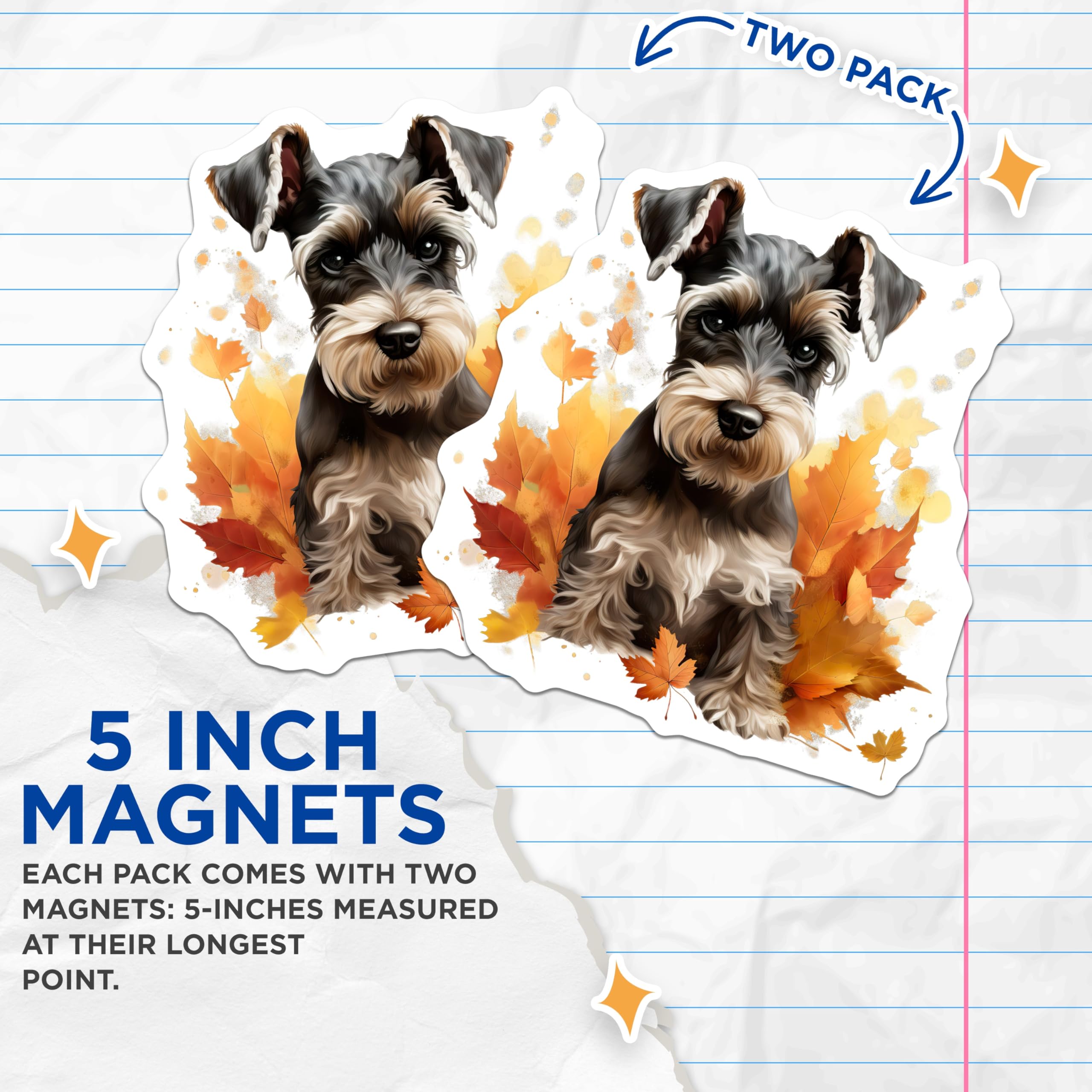 (2 Pack) Schnauzer Dog Magnets - Autumn Leaves Decor - Pet Owner Accessory - 5 Inches On Longest Side - Thick Durable Magnet - Made in USA - MAG26816