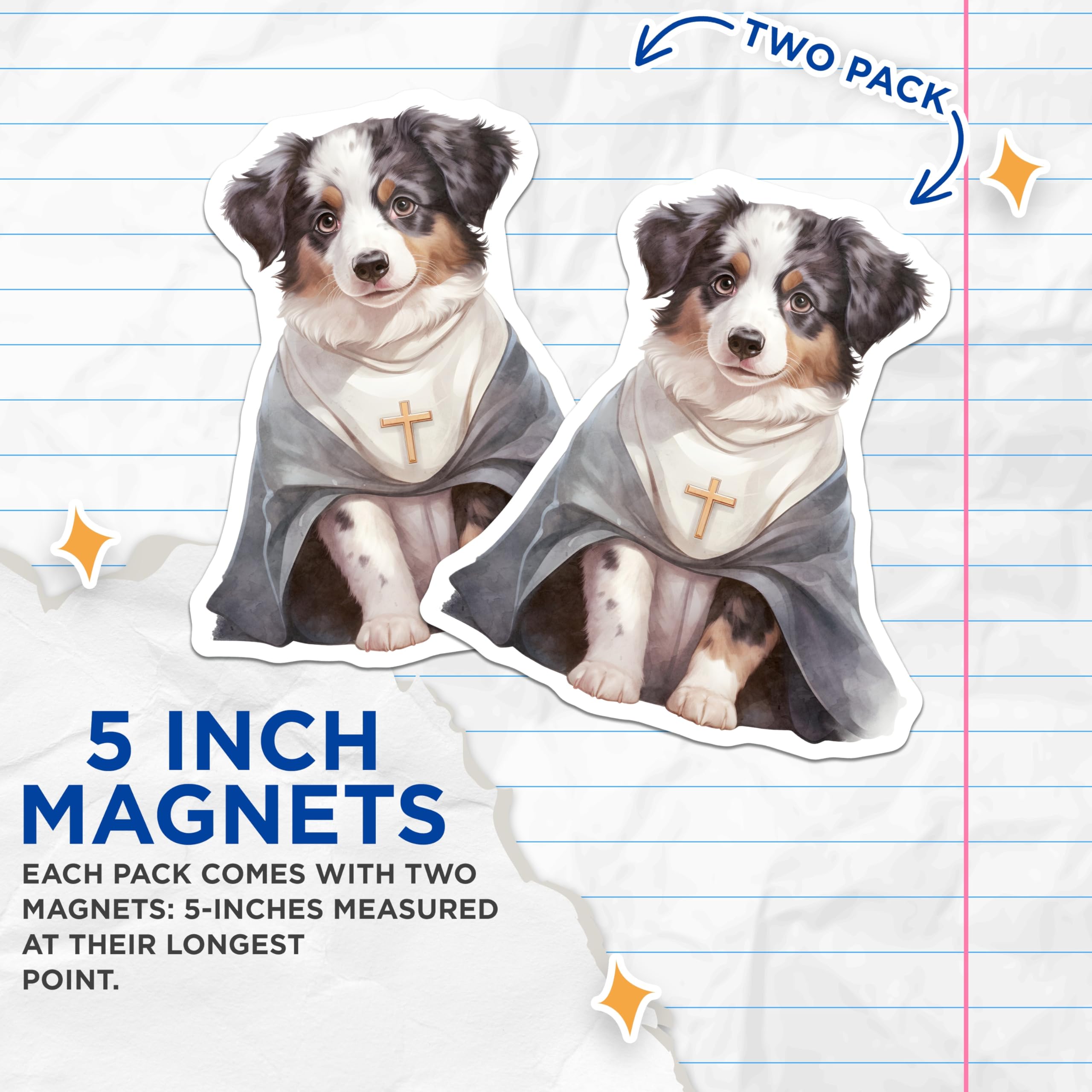 (2 Pack) Religious Dog Magnets - Saint Dog Magnets - Cute Animal Magnets - 5" On Longest Side - Premium Magnet - for Cars, Refrigerators, Toolboxes, Lockers - Made in USA - MAG16756