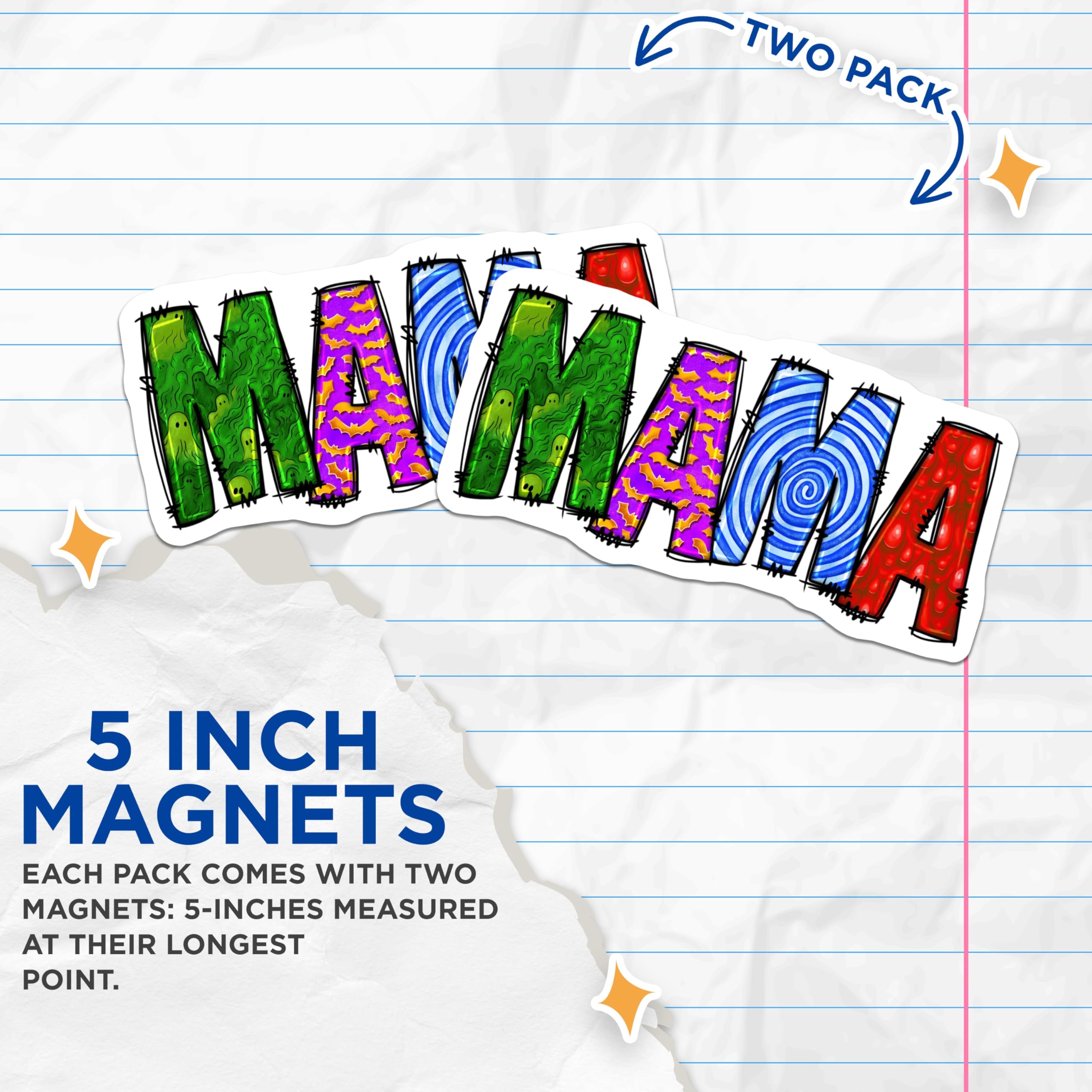(2 Pack) Spooky Mama Magnets - Halloween Mom Refrigerator Decoration - Vibrant Ghost Bat Candy Slime Art - 5 Inches On Longest Side - Thick Durable Magnet - Made in USA - MAG24675