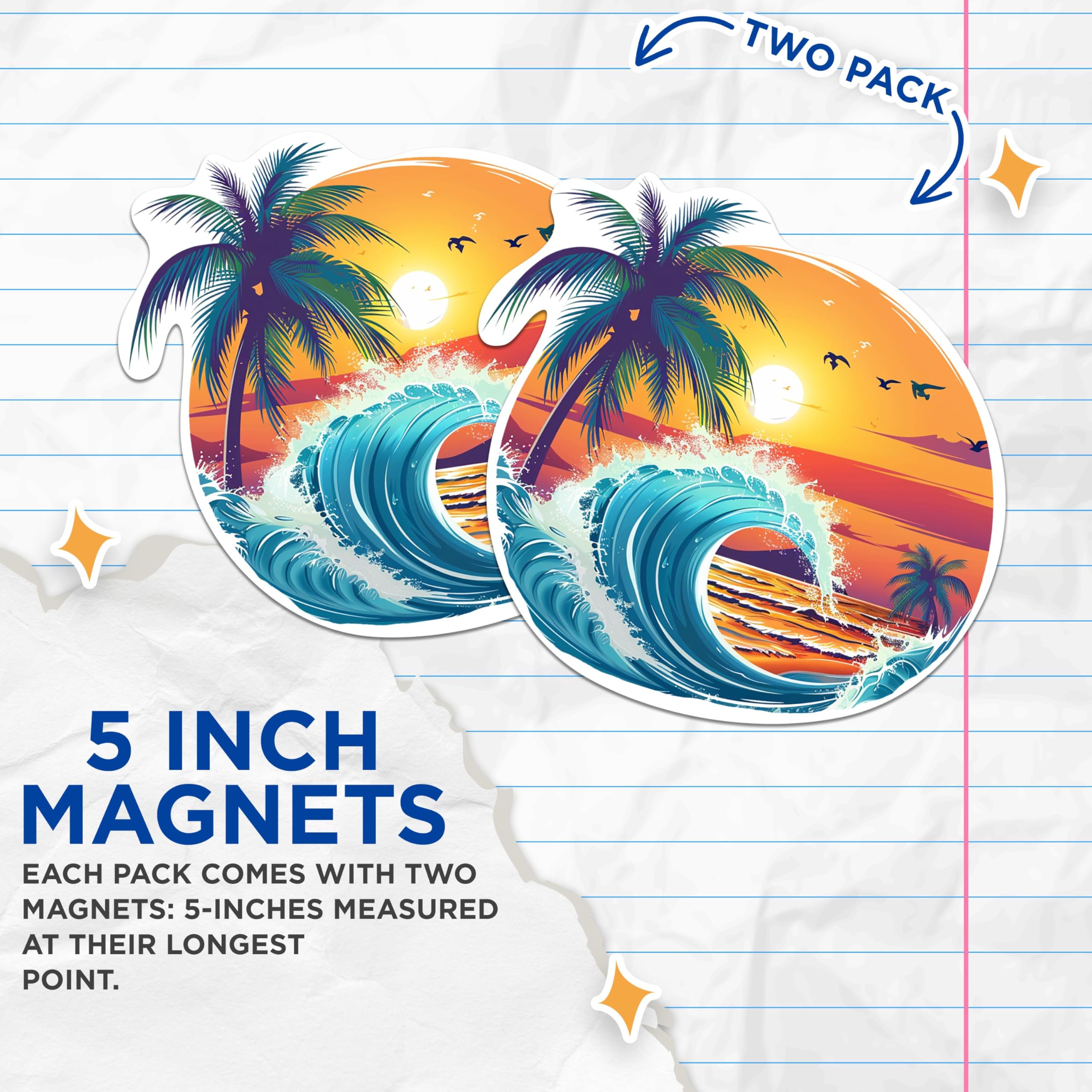 (2 Pack) Ocean Sunset with Palm Tree Magnets - Beach Bum Ocean Lover Magnet - 5 Inches On Longest Side - Premium Magnet - for Cars, Refrigerators, Toolboxes - Made in USA - MAG2005