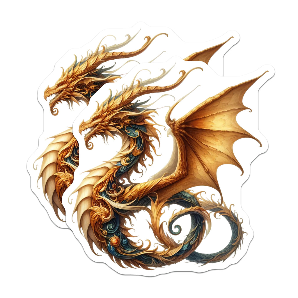 (2 Pack) Golden Dragon Magnets - Mythical Creature Art - Fantasy Gaming Decoration - 5 Inches On Longest Side - Thick Durable Magnet - Made in USA - MAG37946
