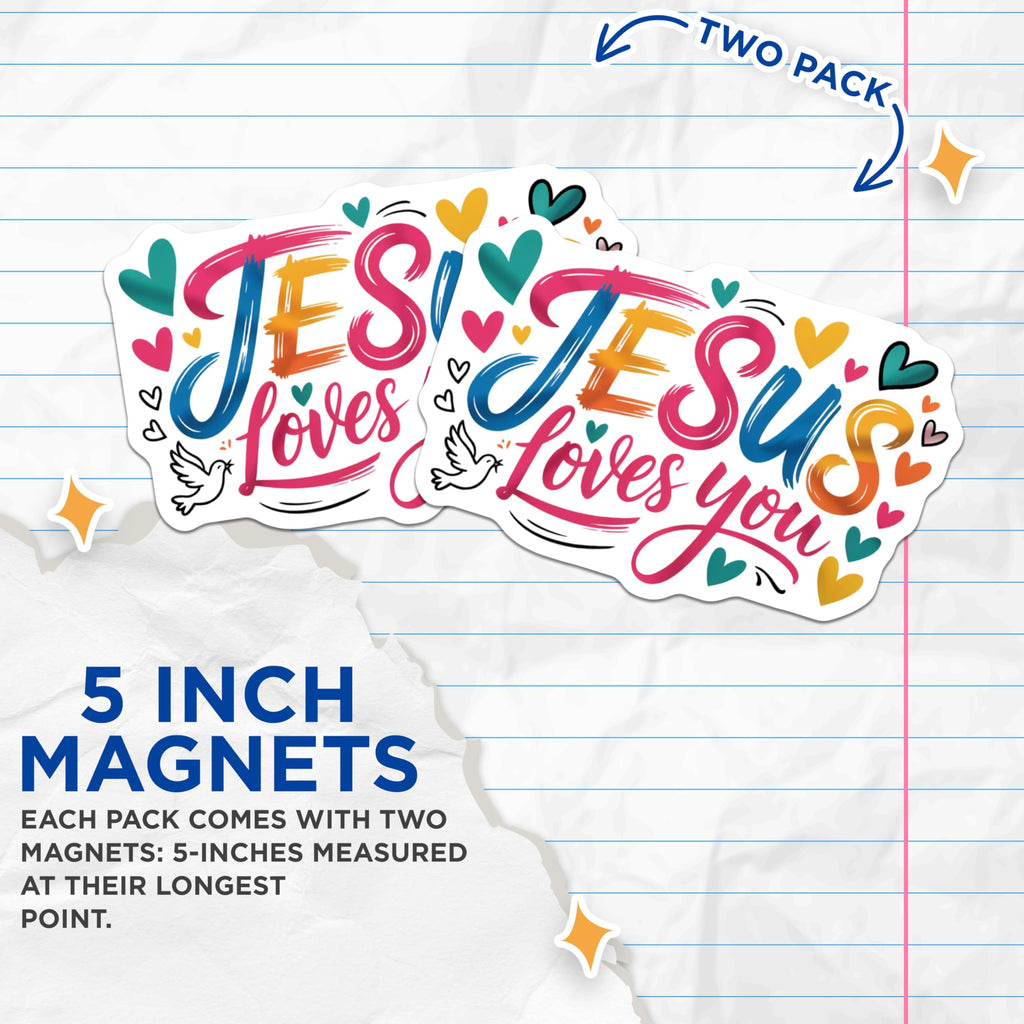 (2 Pack) Jesus Loves You Magnets - Christian Faith Decor - Religious Inspiration Item - 5 Inches On Longest Side - Thick Durable Magnet - Made in USA - MAG30306