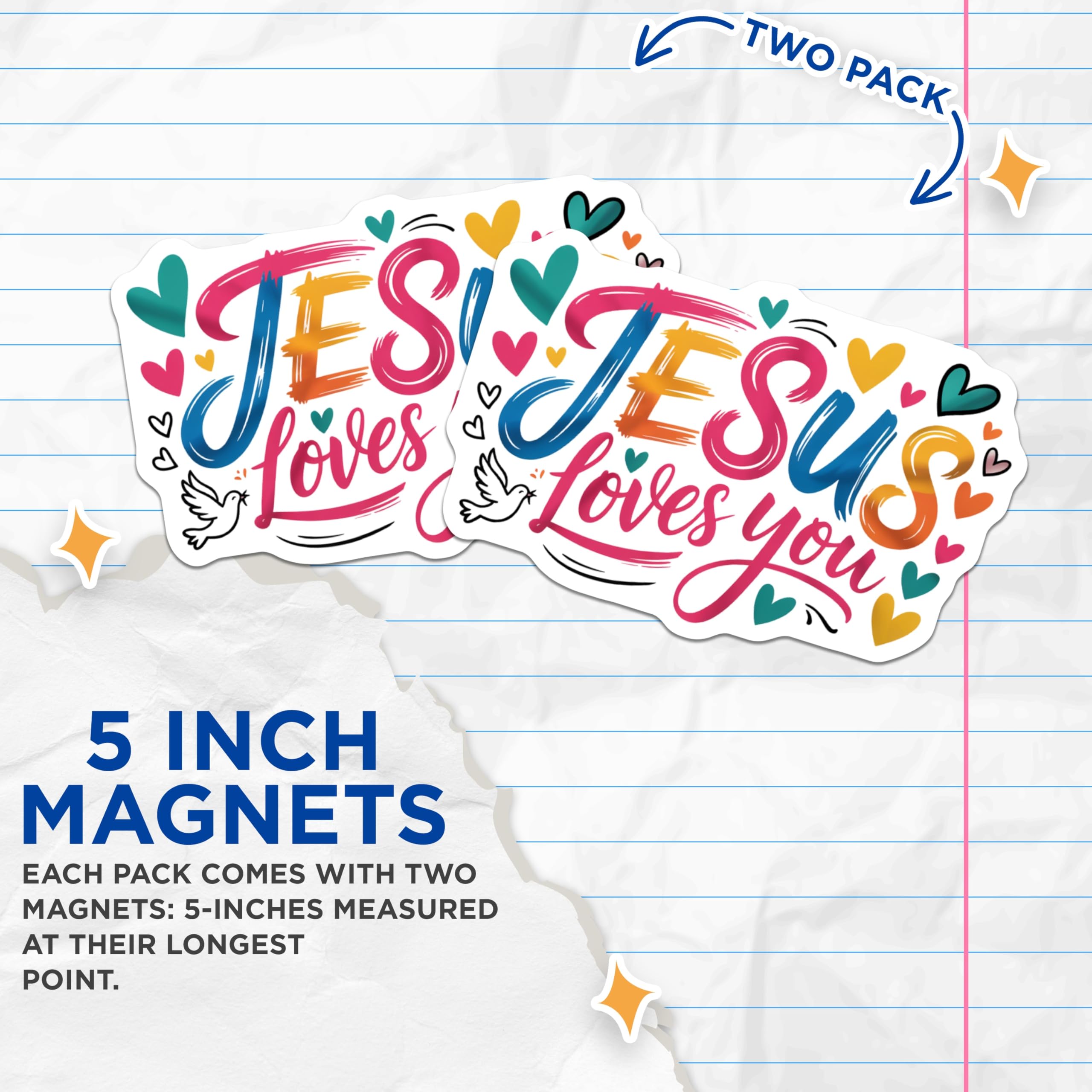 (2 Pack) Jesus Loves You Magnets - Christian Faith Decor - Religious Inspiration Item - 5 Inches On Longest Side - Thick Durable Magnet - Made in USA - MAG30306