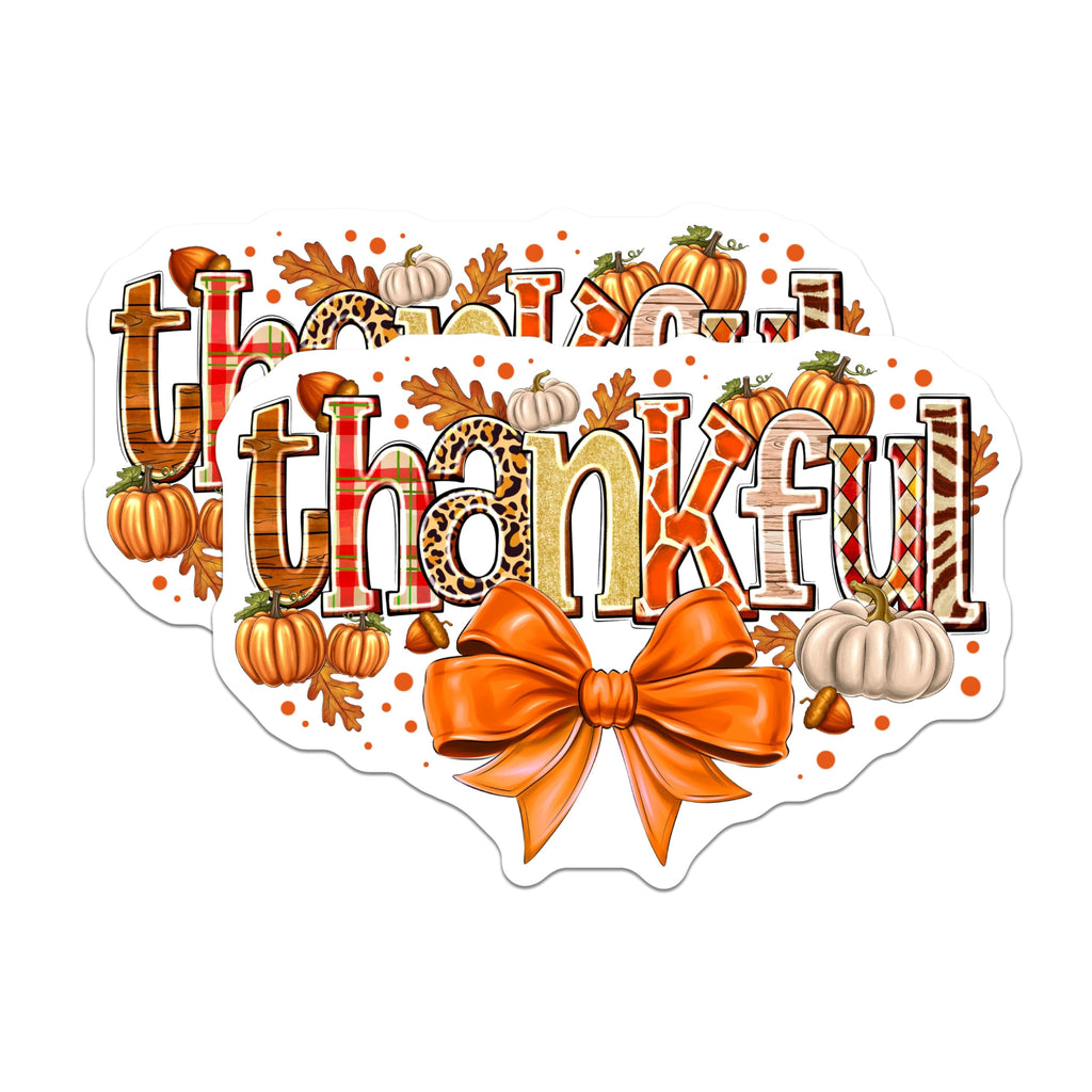 (2 Pack) Thankful Fall Magnets - Autumn Leopard Plaid - Thanksgiving Refrigerator Decor - 5 Inches On Longest Side - Thick Durable Magnet - Made in USA - MAG29477