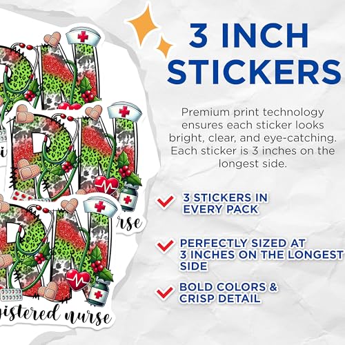 (3 Pack) Registered Nurse Decals - Medical Staff Stickers - RN Laptop Decals - 3 Inches On Longest Side - Easy Peel & Apply - Made in USA - 3MCS6179