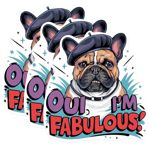 (3 Pack) French Bulldog Decals - Fabulous Dog - Oui French Bulldog - 3 Inches On Longest Side - Easy Peel & Apply - Made in USA - 3MCS1028