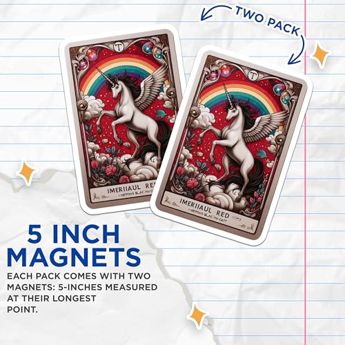 (2 Pack) Rainbow Unicorn Art Magnet - Magical Pegasus Horse Decor - 5" On Longest Side - Sticks to Smooth Flat Surfaces - Made in USA - MAG10124