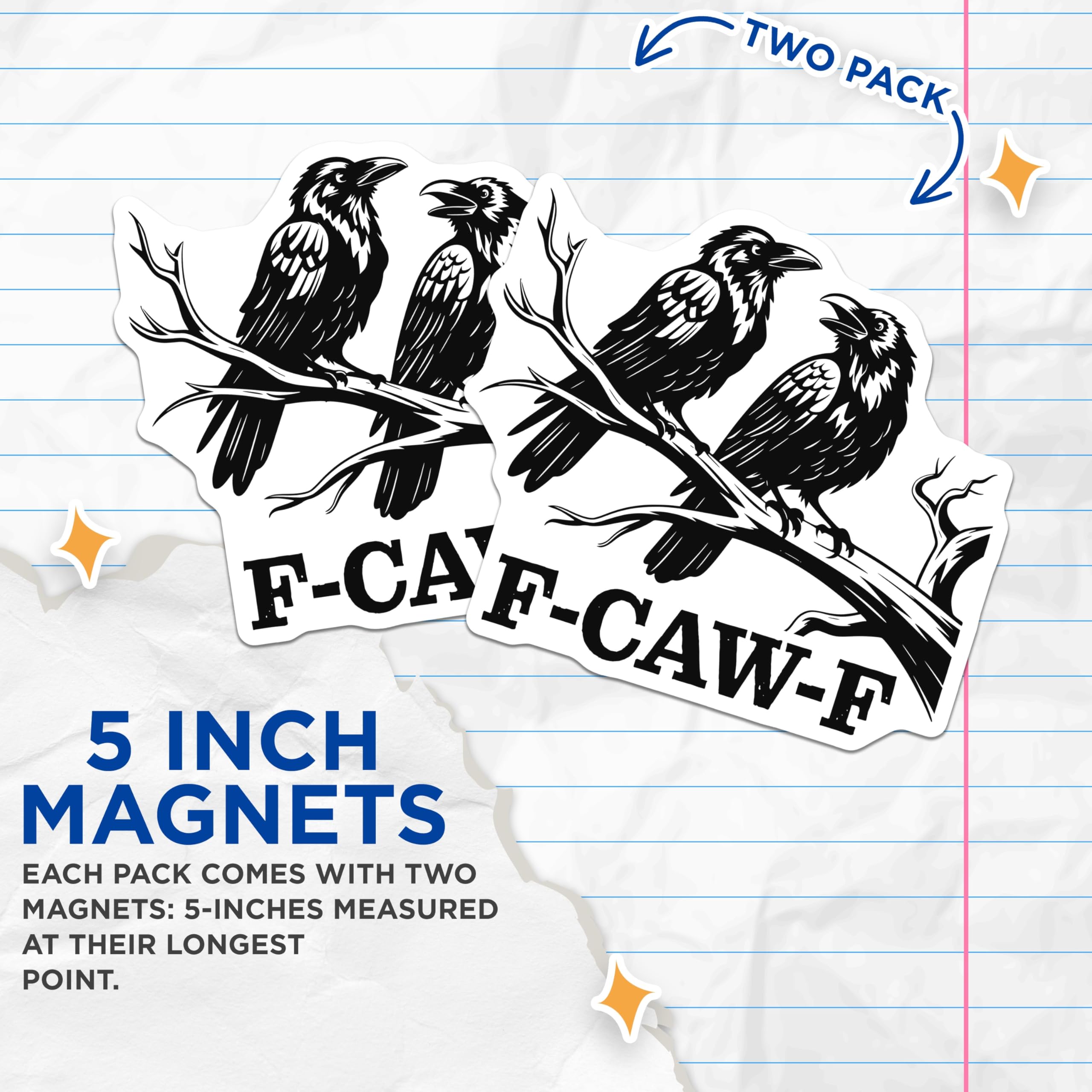 (2 Pack) Raven Magnets - Black Bird Art - Caw Caw - Fridge Decor - 5" On Longest Side - Premium Magnet - for Cars, Refrigerators, Toolboxes, Lockers - Made in USA - MAG15647