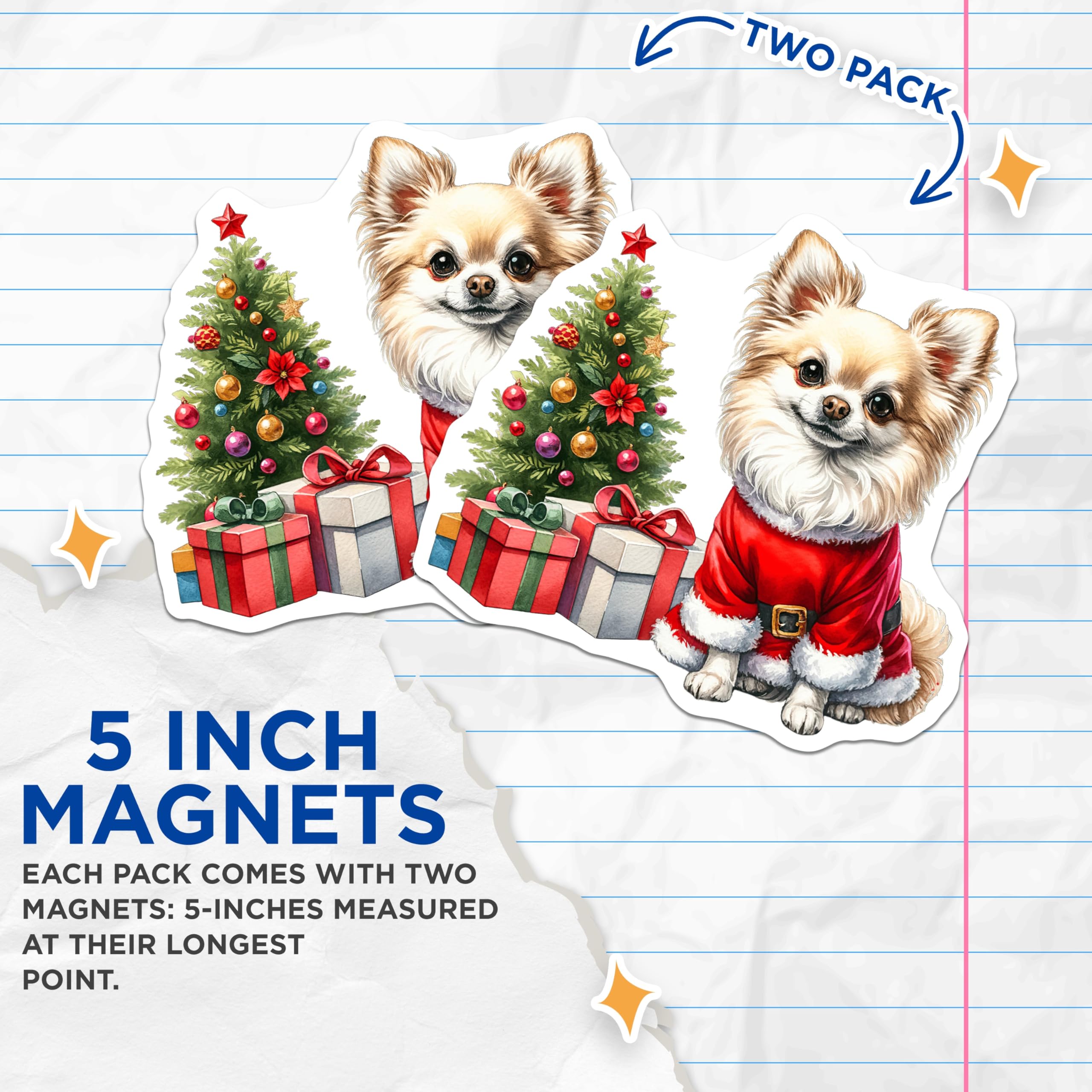 (2 Pack) Santa Chihuahua Magnets - Christmas Dog Holiday Decor - Pet Lover Refrigerator Accessory - 5 Inches On Longest Side - Thick Durable Magnet - Made in USA - MAG27232