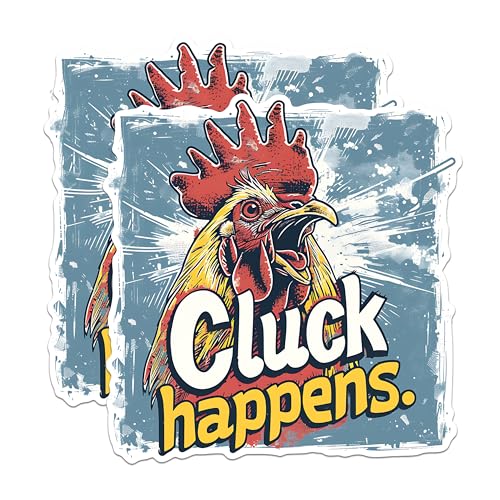 (2 Pack) Funny Chicken Stickers - Cluck Happens Stickers - Farm Animal Humor Sticker Pack - 5" On Longest Side - Sticks to Any Smooth Flat Surface - Made in USA - BMCS2596