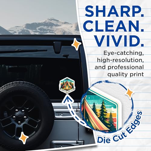 (2 Pack) Camping is My Happy Place Stickers - Nature Adventure Decals - Outdoor Lovers Sticker Pack - 5" On Longest Side - Sticks to Smooth Flat Surfaces - Made in USA - BMCS6625
