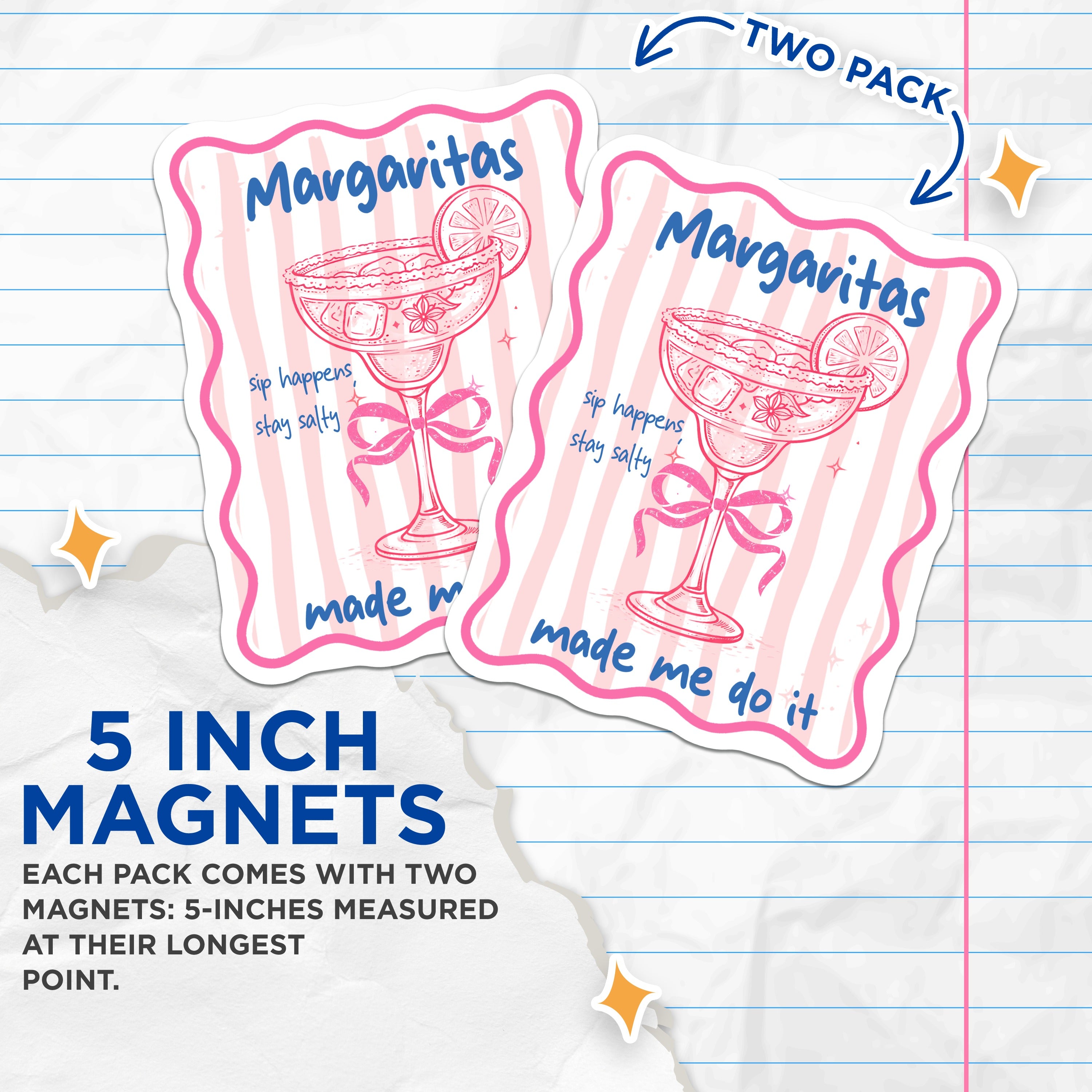 (2 Pack) Margarita Magnets - Funny Drink Quote - Salty Humor Refrigerator Decor - Bachelorette Party Favors - 5 Inches On Longest Side - Thick Durable Magnet - Made in USA - MAG37437