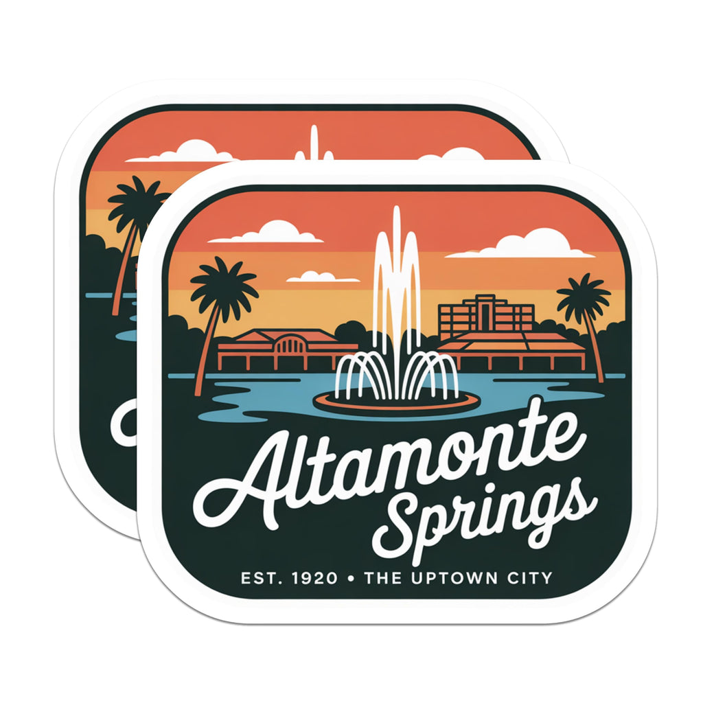 (2 Pack) Altamonte Springs Florida Stickers - Uptown City - Travel Souvenir - 5" On Longest Side - Sticks to Smooth Flat Surfaces - Made in USA - BMCS17854