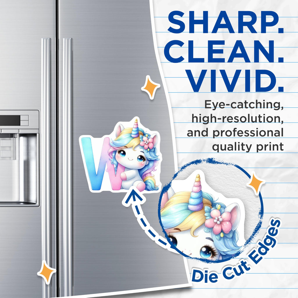 (2 Pack) Unicorn Initial W Magnets - Cute Letter Magnet - Fridge Decor Unicorns - 5" On Longest Side - Premium Magnet - for Cars, Refrigerators, Toolboxes, Lockers - Made in USA - MAG14313