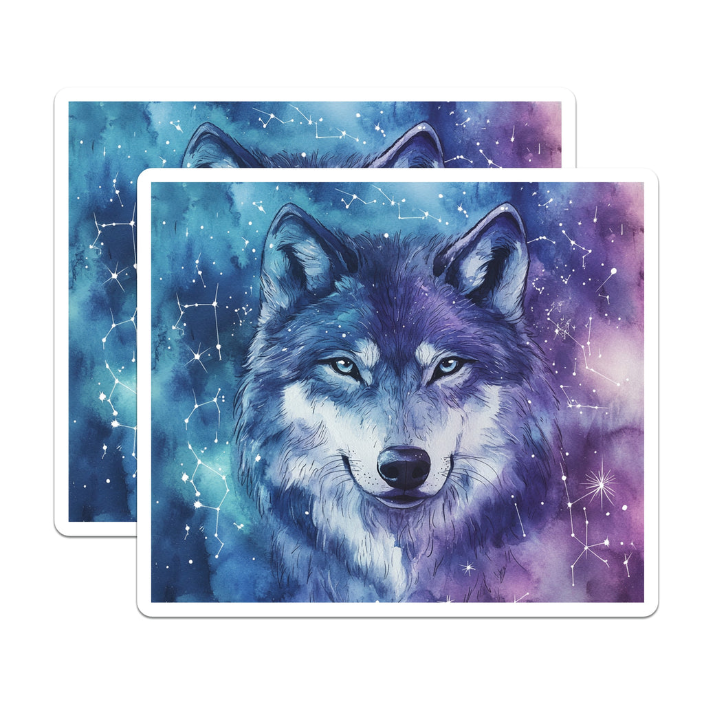 (2 Pack) Watercolor Wolf Magnets - Galaxy Animal Art - Celestial Spirit Decor Fridge Locker - 5 Inches On Longest Side - Thick Durable Magnet - Made in USA - MAG38343