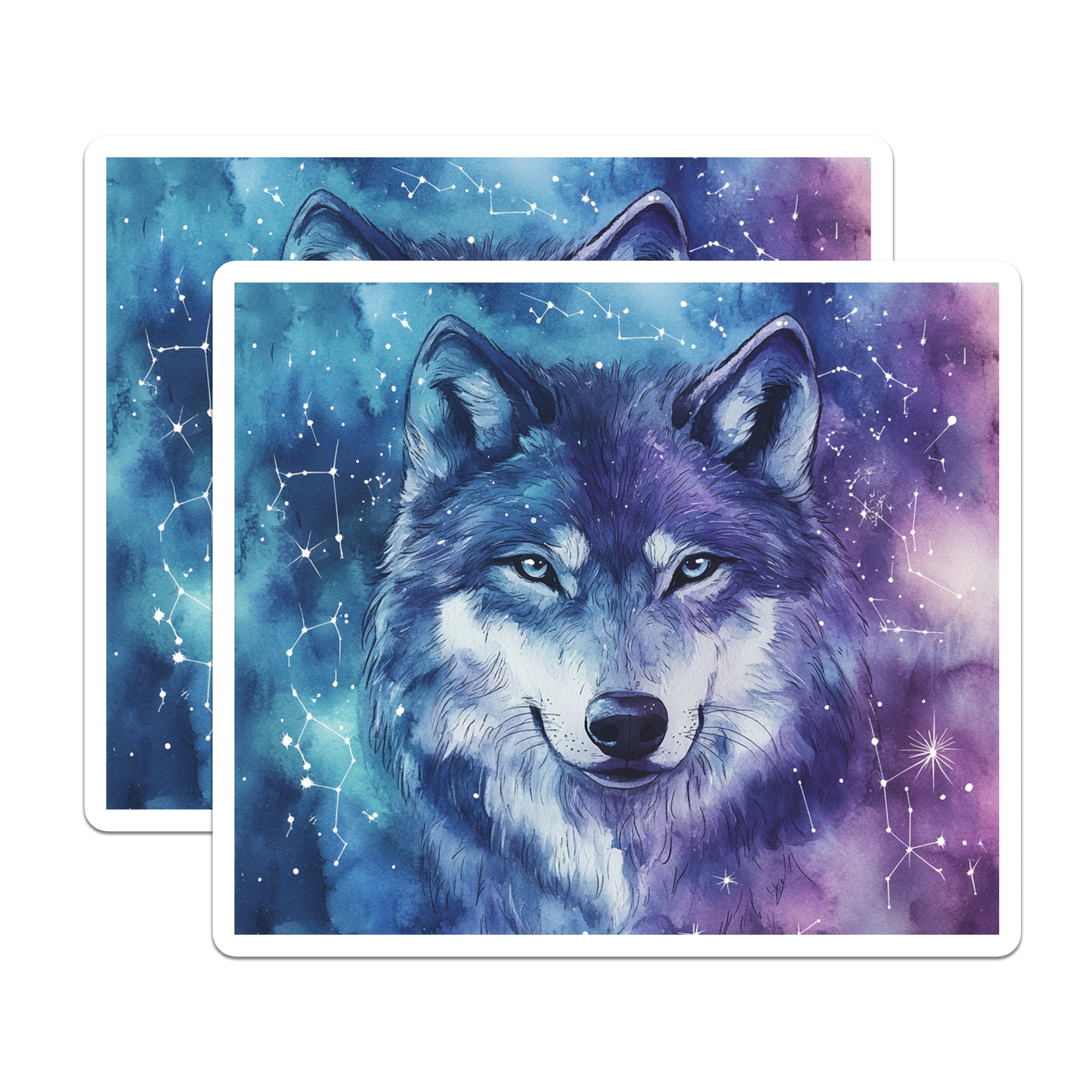 (2 Pack) Watercolor Wolf Magnets - Galaxy Animal Art - Celestial Spirit Decor Fridge Locker - 5 Inches On Longest Side - Thick Durable Magnet - Made in USA - MAG38343
