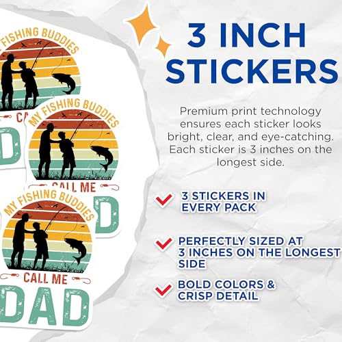 (3 Pack) Fishing Buddies Decals - Call Me Dad - Father Son Fishing - 3 Inches On Longest Side - Easy Peel & Apply - Made in USA - 3MCS2918