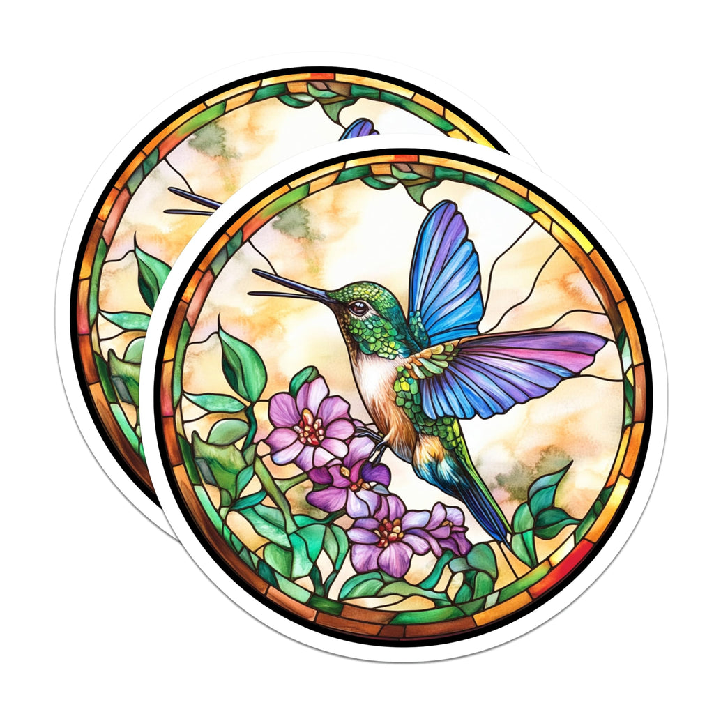 (2 Pack) Hummingbird Magnets - Faux Stained Glass Art - Nature Lover Decor - Vibrant Bird Fridge Accents - 5 Inches On Longest Side - Thick Durable Magnet - Made in USA - MAG26507