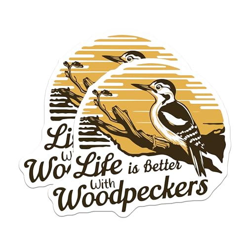 (2 Pack) Life is Better with Woodpeckers Stickers - Nature Bird Art - Wildlife Sticker Decal - 5" On Longest Side - Sticks to Smooth Flat Surfaces - Made in USA - BMCS6327