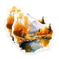 (2 Pack) Autumn Mountain River Landscape Magnets - Scenic Fall Foliage Nature Art - Rustic Seasonal Kitchen Decoration - 5 Inches On Longest Side - Thick Durable Magnet - Made in USA - MAG19825
