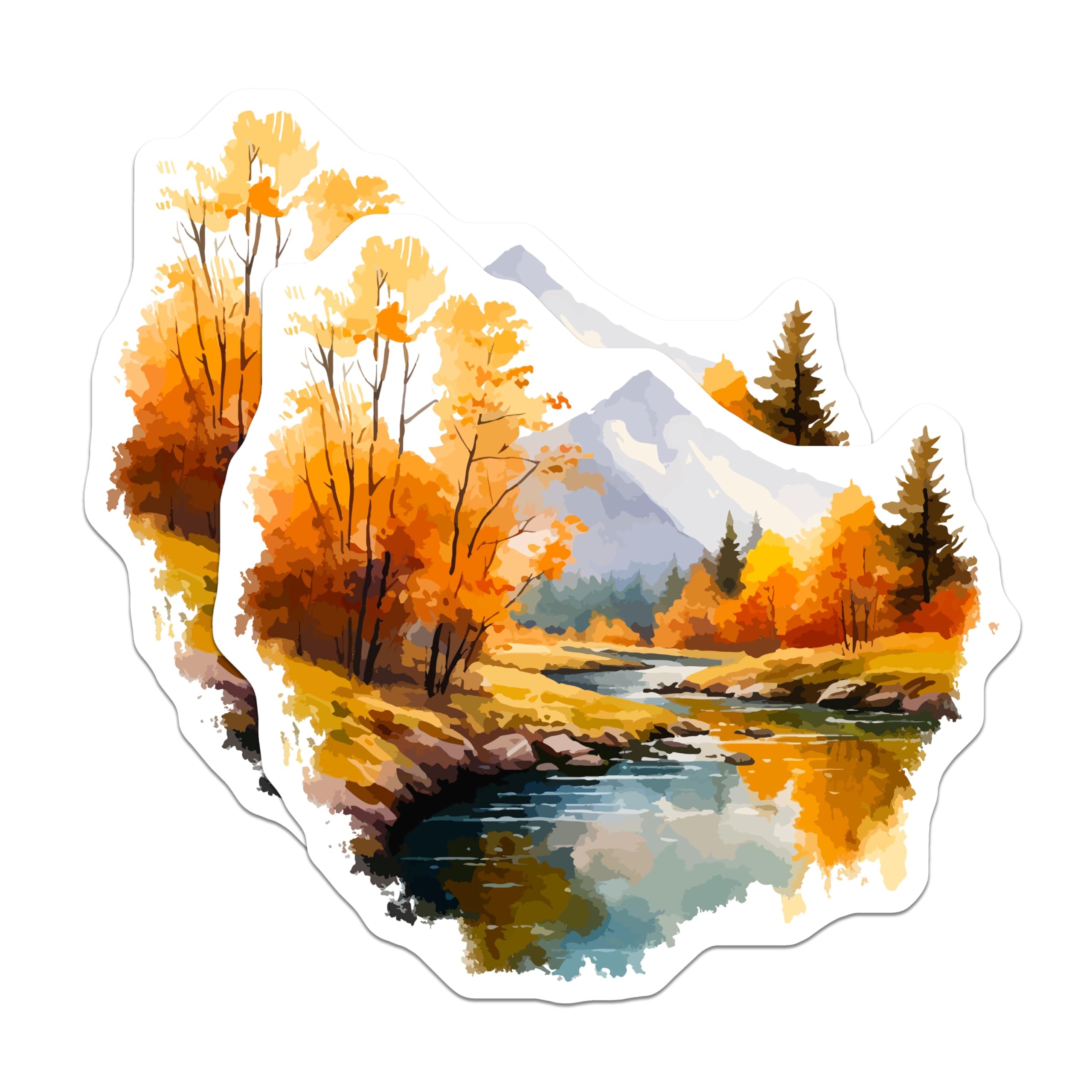 (2 Pack) Autumn Mountain River Landscape Magnets - Scenic Fall Foliage Nature Art - Rustic Seasonal Kitchen Decoration - 5 Inches On Longest Side - Thick Durable Magnet - Made in USA - MAG19825