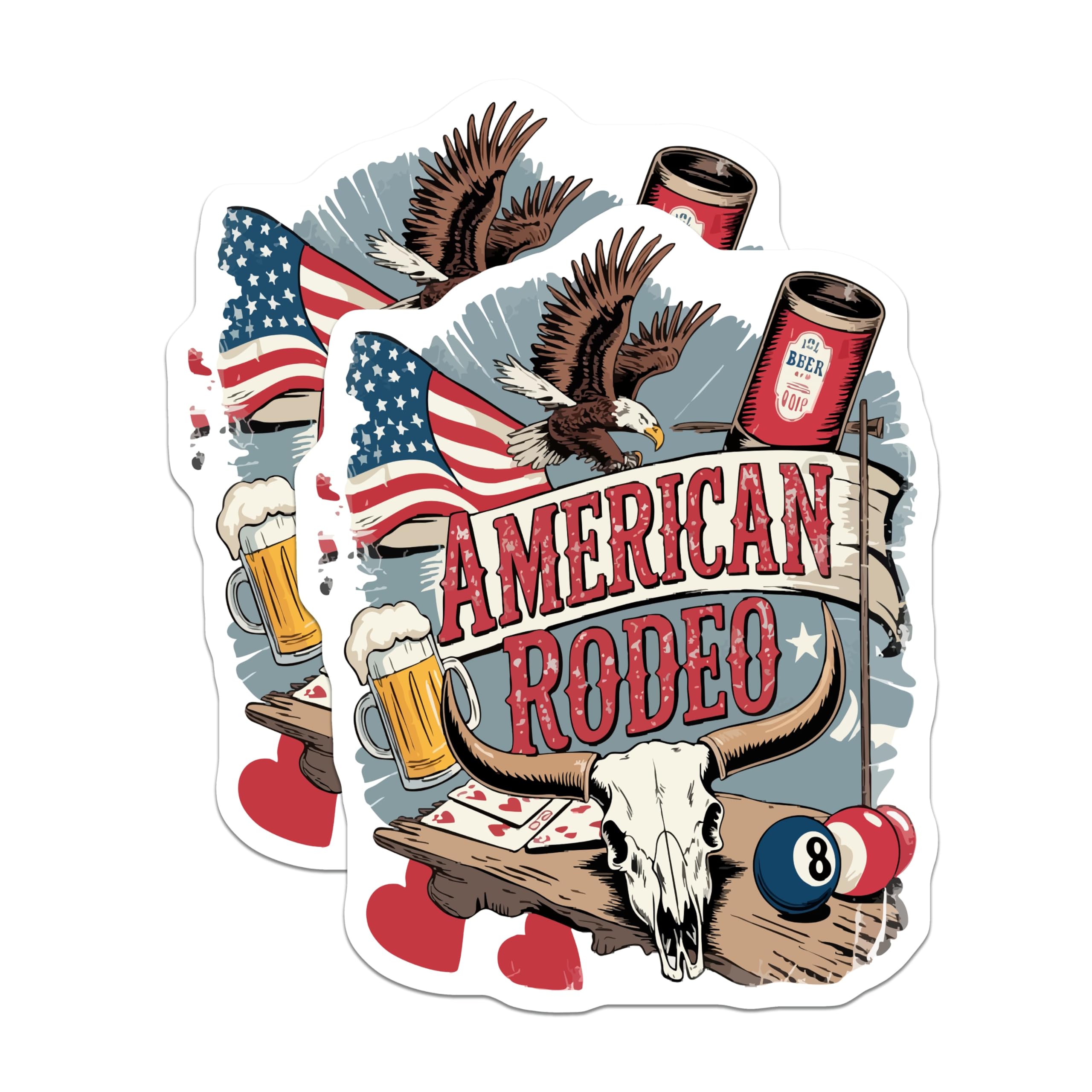 (2 Pack) American Rodeo Magnets - Western Theme Decor - Cowboy Culture Art - Bald Eagle Longhorn Skull - US Flag Beer Cards - 5 Inches On Longest Side - Thick Durable Magnet - Made in USA - MAG22887