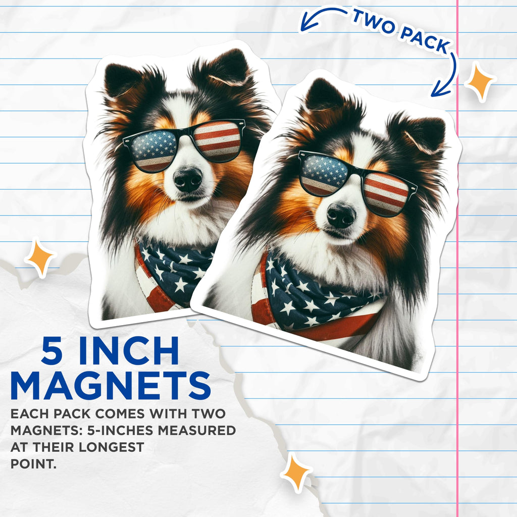 (2 Pack) Patriotic Dog Magnets - USA Flag Decor - American Pride Accessories - 5" On Longest Side - Premium Magnet - for Cars, Refrigerators, Toolboxes, Lockers - Made in USA - MAG15046