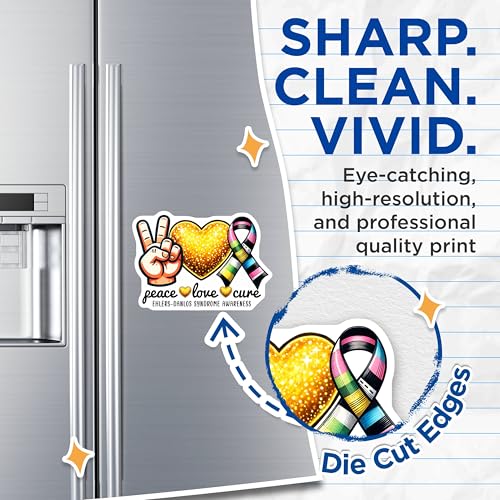 (2 Pack) Ehlers-Danlos Syndrome Awareness Magnets - Peace Love Cure - 5" On Longest Side - for Cars, Fridges, Toolboxes - Made in USA - MAG8203