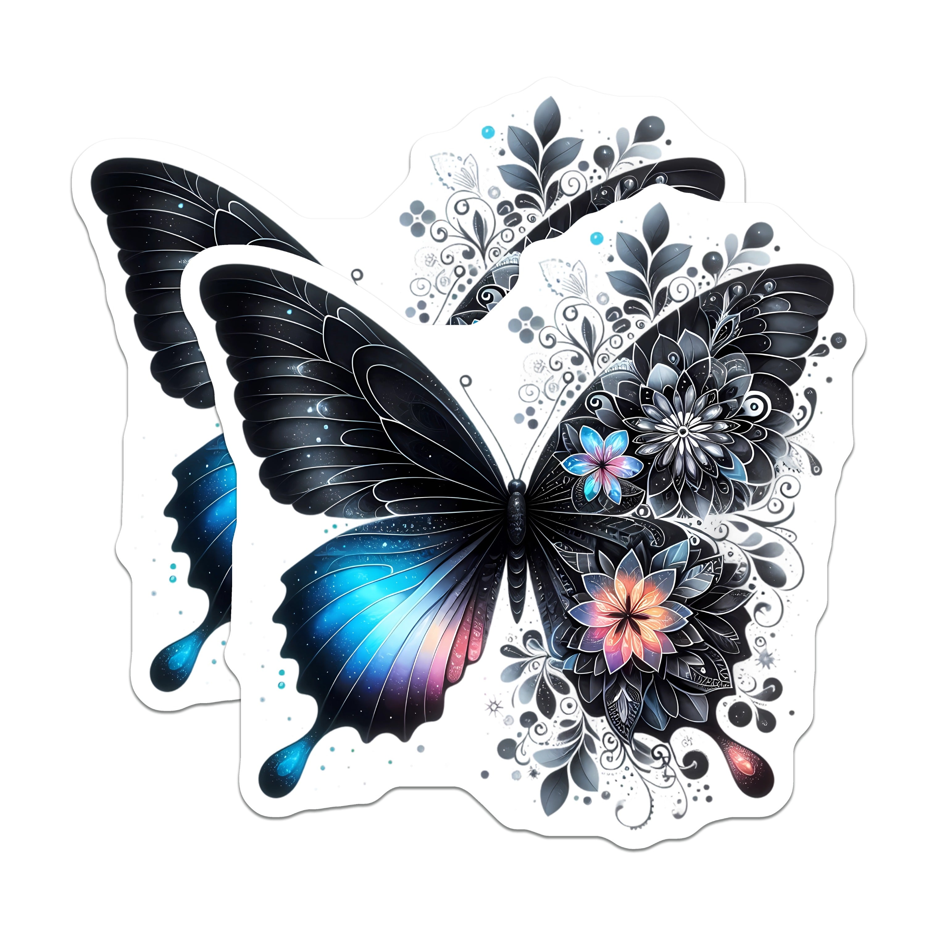 (2 Pack) Cosmic Butterfly Magnets - Ornate Floral Art - Celestial Aesthetic Home Decor - 5 Inches On Longest Side - Thick Durable Magnet - Made in USA - MAG38363