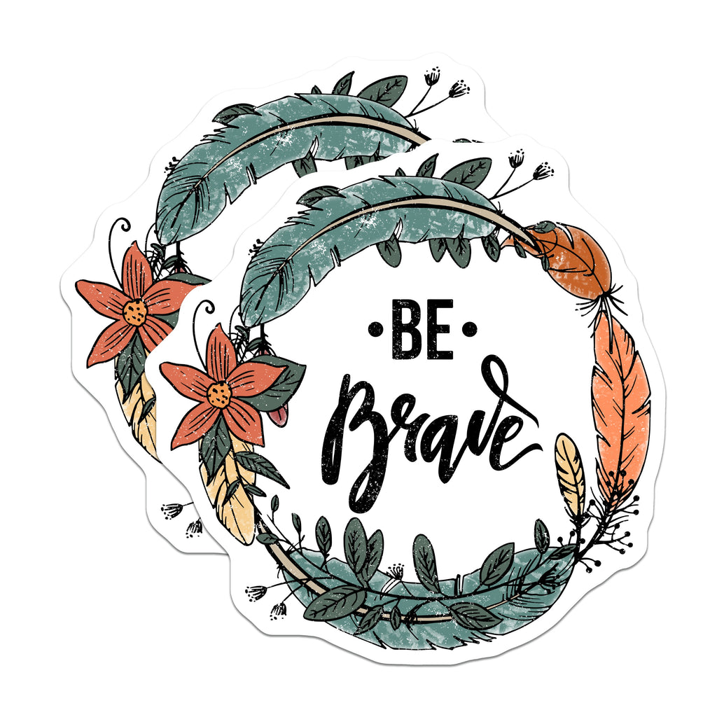 (2 Pack) Be Brave Magnets - Boho Feathers Decor - Inspirational Refrigerator Magnet - 5 Inches On Longest Side - Thick Durable Magnet - Made in USA - MAG39644
