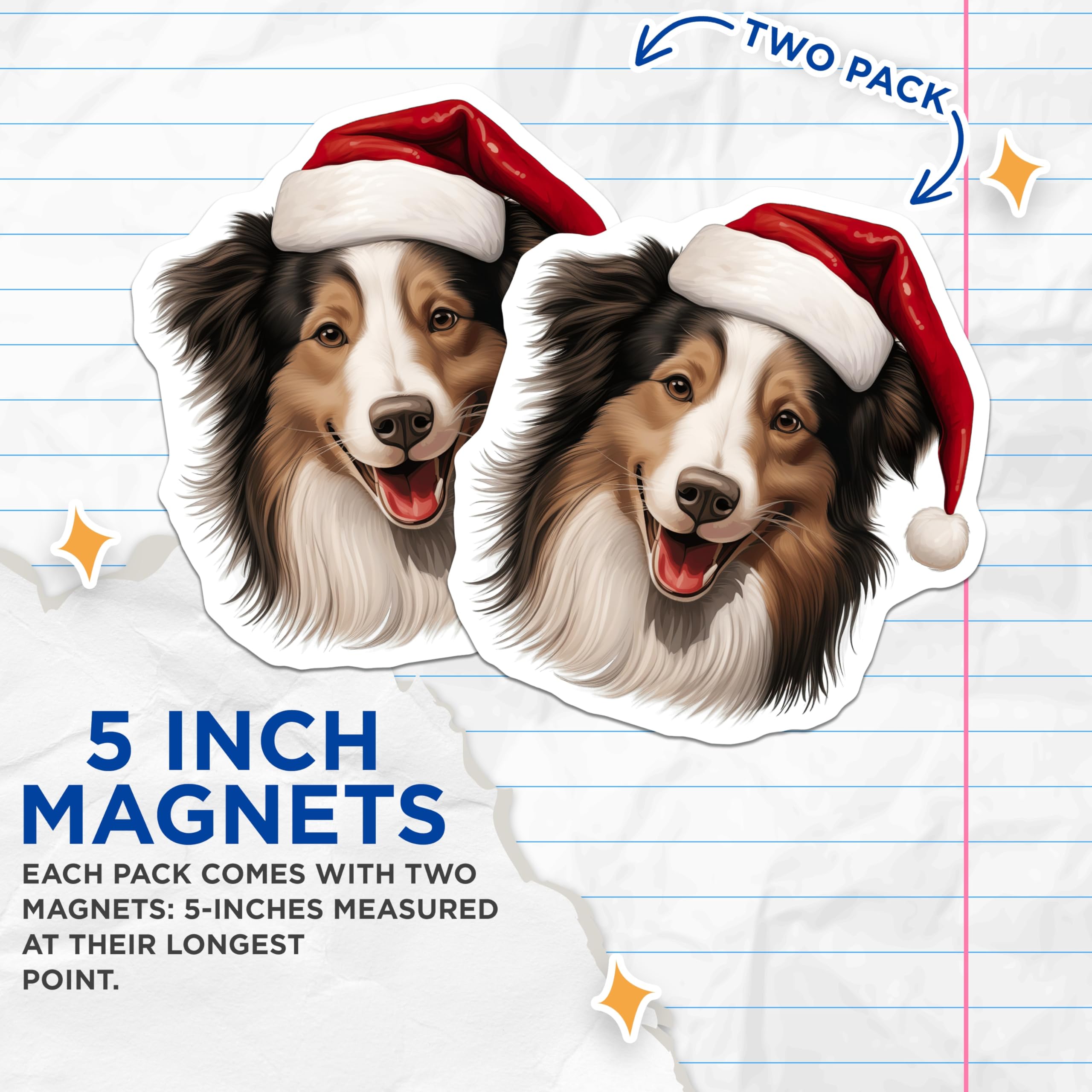 (2 Pack) Christmas Dog Magnets - Santa Hat Pet Decor - Holiday Fridge Art - 5 Inches On Longest Side - Thick Durable Magnet - Made in USA - MAG28718