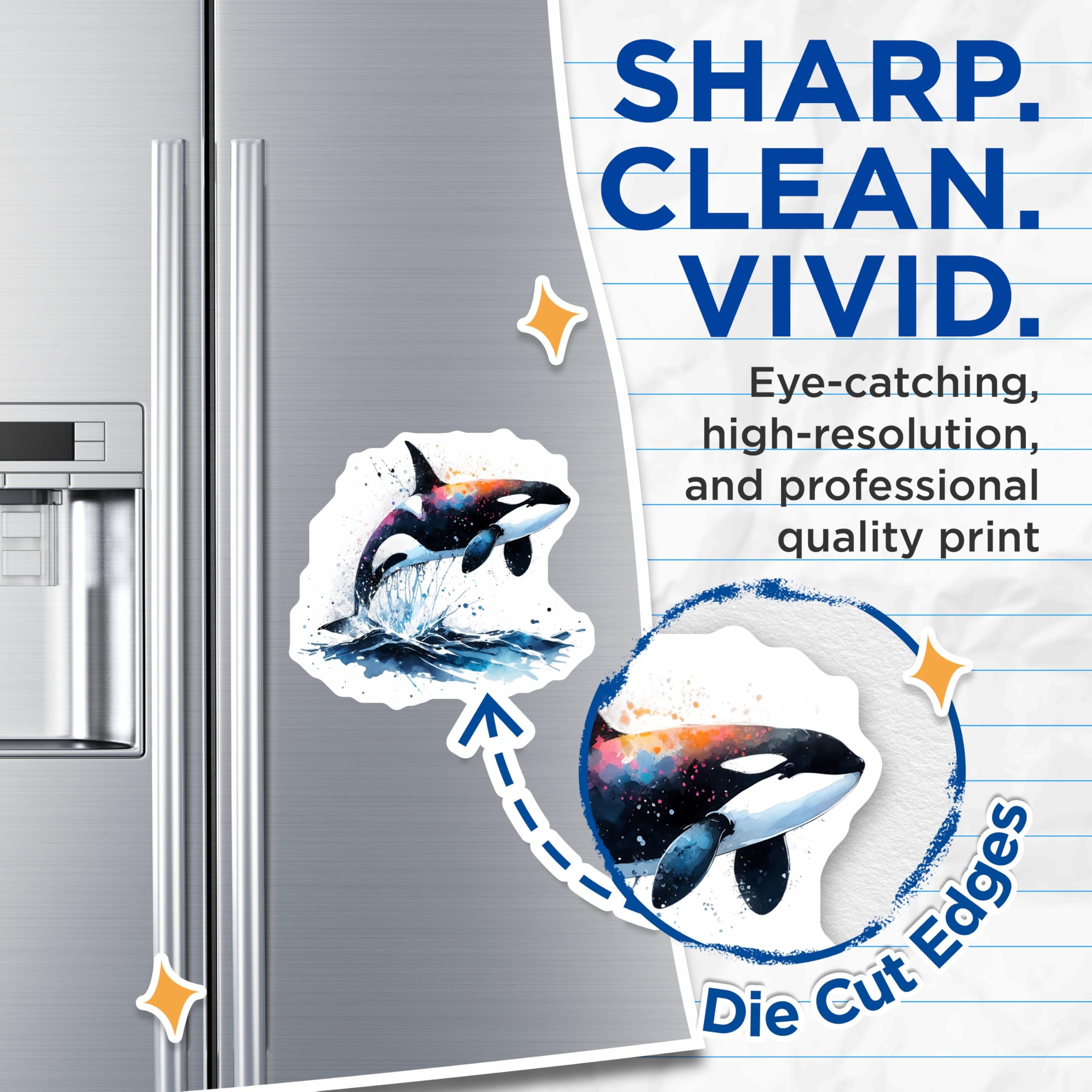 (2 Pack) Orca Magnets - Killer Whale Decor - Artistic Ocean Creature - 5" On Longest Side - Premium Magnet - for Cars, Refrigerators, Toolboxes, Lockers - Made in USA - MAG15291