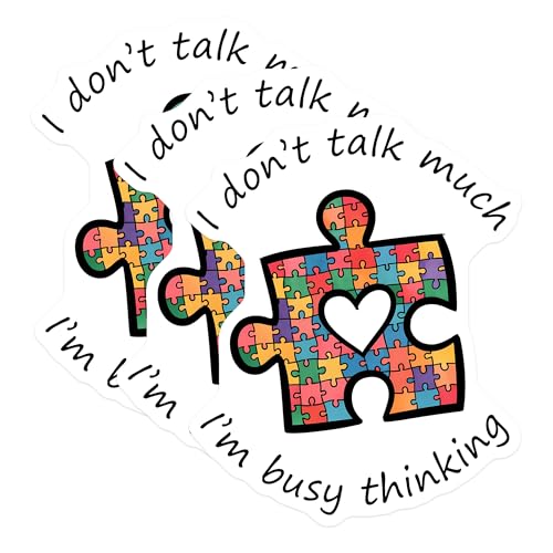 (3 Pack) Autism Awareness Decals - Busy Thinking Quote - Puzzle Piece Heart - Laptop Decals - 3 Inches On Longest Side - Easy Peel & Apply - Made in USA - 3MCS7189