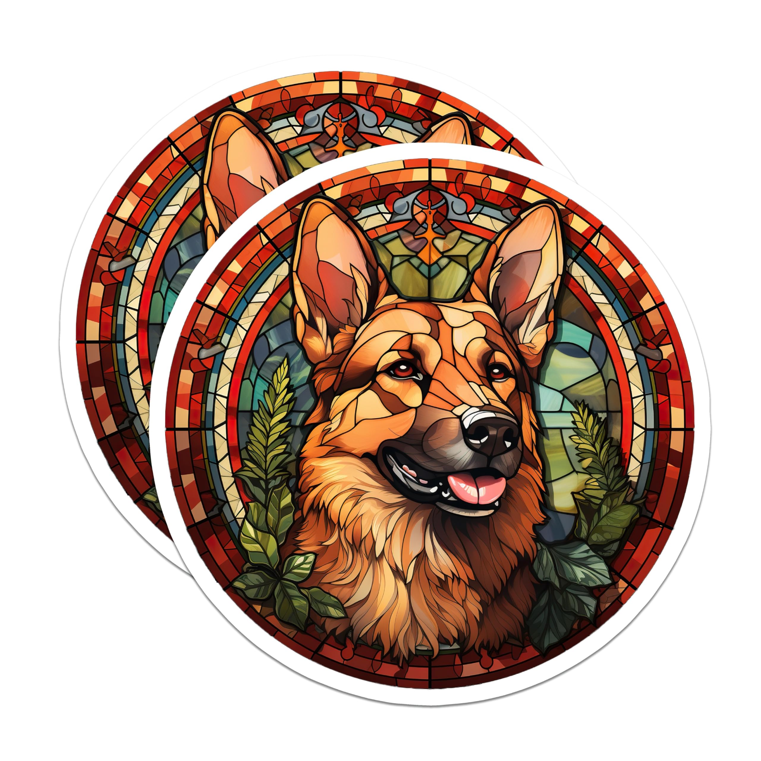 (2 Pack) Stained Glass German Shepherd Magnets - Dog Breed Art Decor - Pet Lover Refrigerator Magnet - 5 Inches On Longest Side - Thick Durable Magnet - Made in USA - MAG26538
