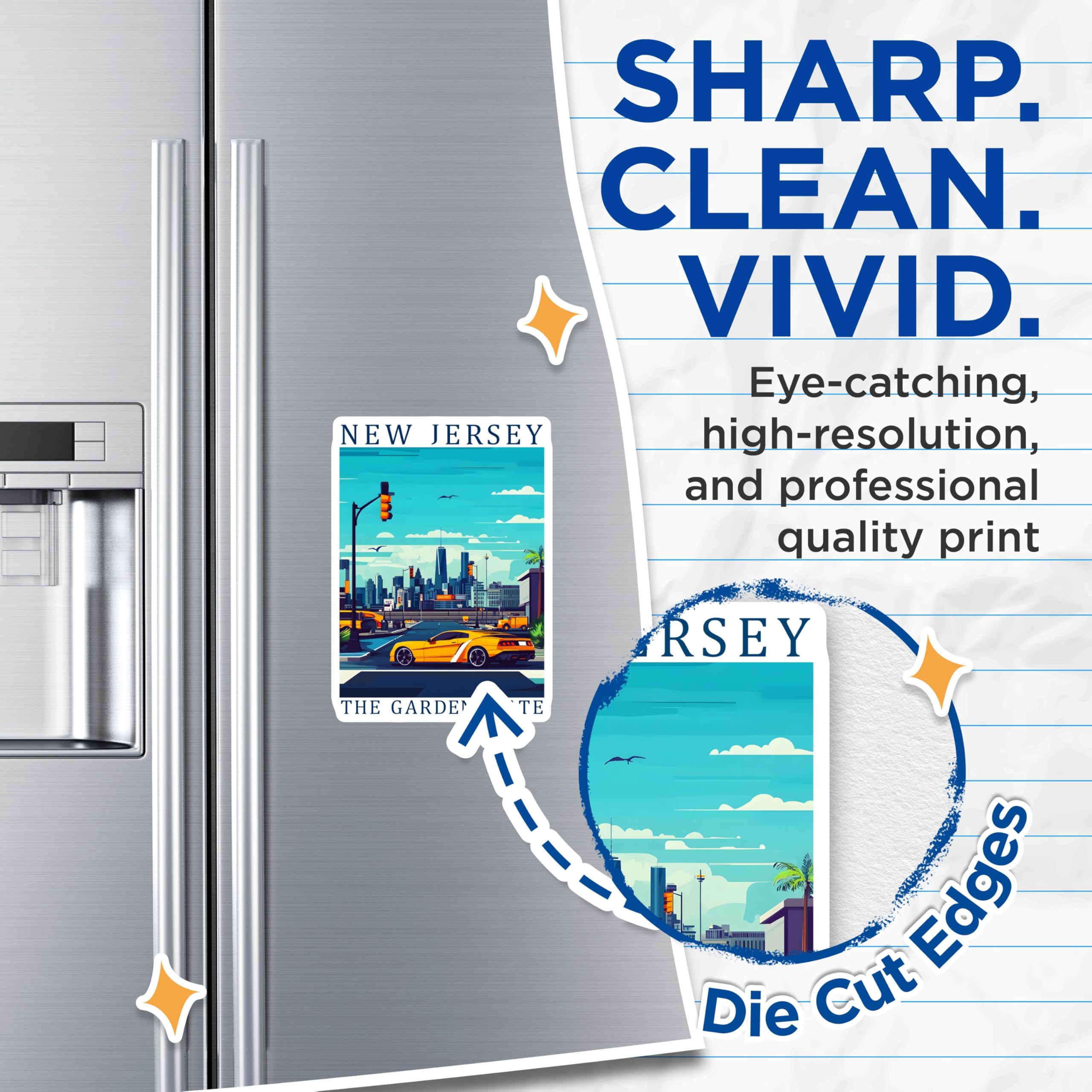 (2 Pack) New Jersey Magnets - Garden State Art - Cityscape Fridge Magnets - 5" On Longest Side - Premium Magnet - for Cars, Refrigerators, Toolboxes, Lockers - Made in USA - MAG17516