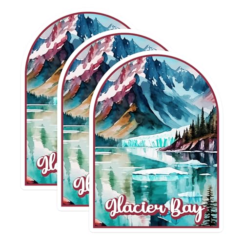 (3 Pack) Glacier Bay Decals - Alaska National Park - Nature Scenery Decals - 3 Inches On Longest Side - Easy Peel & Apply - Made in USA - 3MCS0403