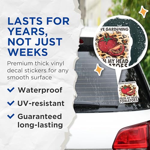 (2 Pack) I Love Gardening Stickers - Funny Vegetable Puns - Head Tomatoes Decals - 5" On Longest Side - Sticks to Smooth Flat Surfaces - Made in USA - BMCS4181