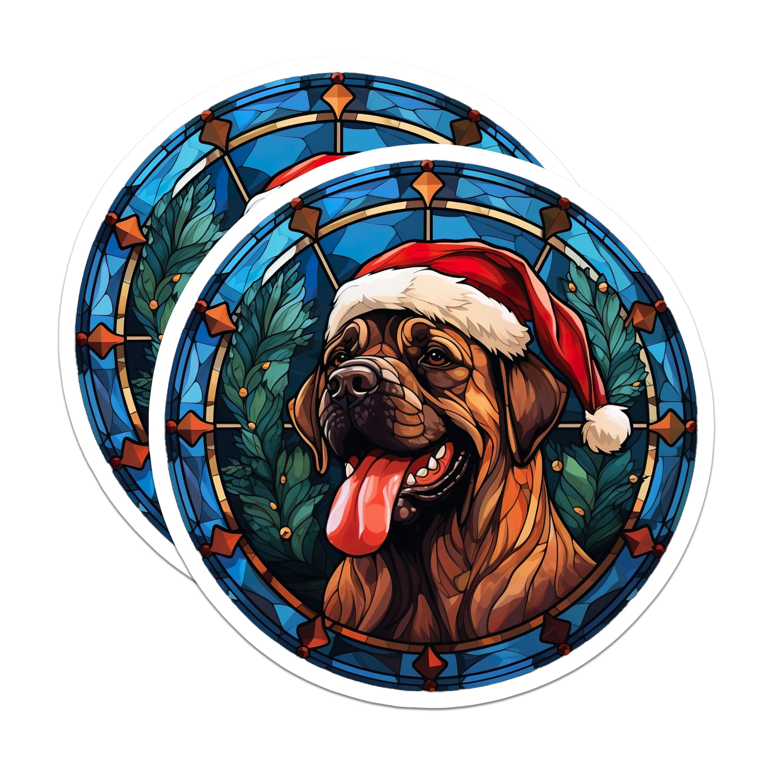(2 Pack) Christmas Dog Magnets - Stained Glass Pet Lover Decor - Holiday Mastiff Fridge Accessories - Festive Canine Art - 5 Inches On Longest Side - Thick Durable Magnet - Made in USA - MAG26047