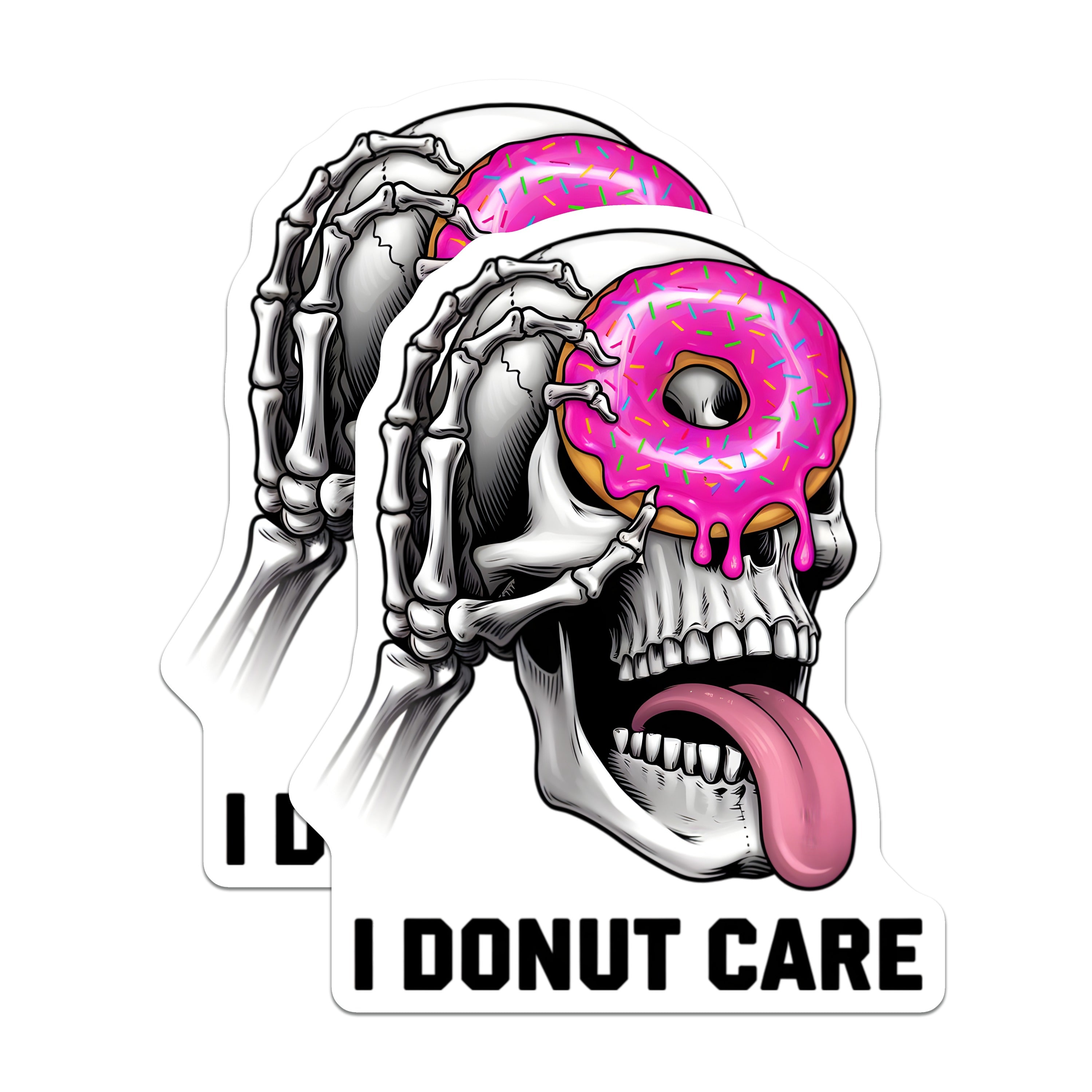 (2 Pack) I Donut Care Magnets - Funny Skeleton Donut Art - Sarcastic Humor Decor - Quirky Fridge Accessory - 5 Inches On Longest Side - Thick Durable Magnet - Made in USA - MAG39613