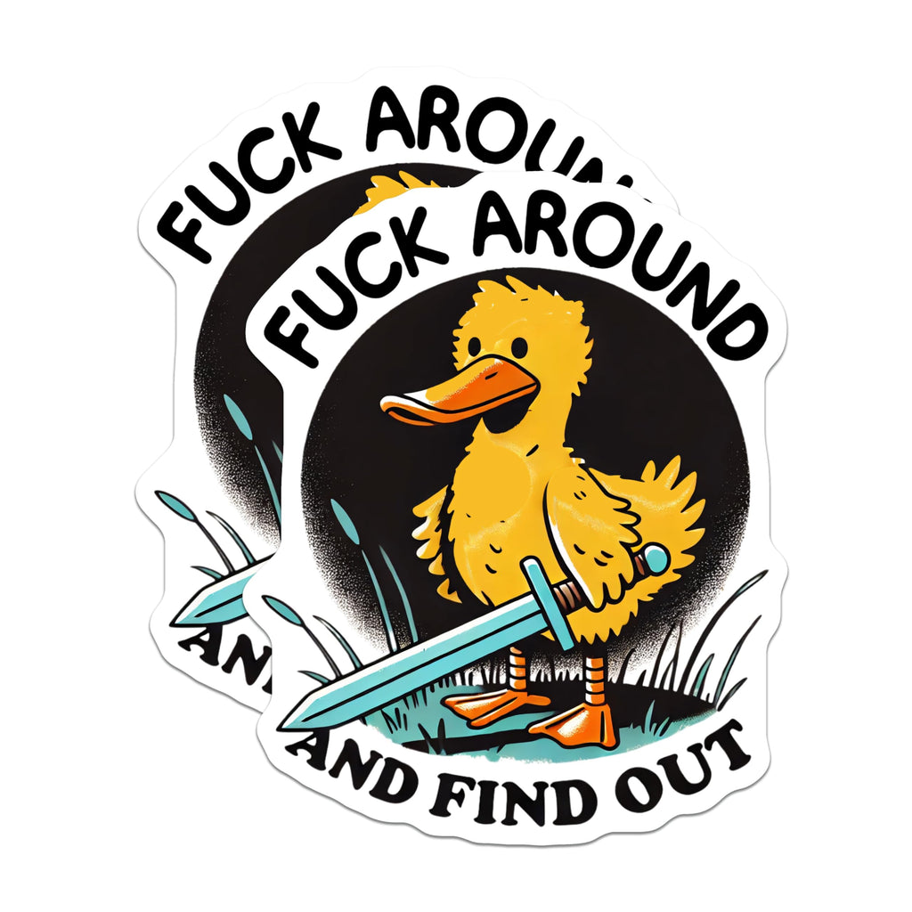 (2 Pack) Fuck Around and Find Out Magnet - Cute Duck with Sword Decor - 5" On Longest Side - Sticks to Smooth Flat Surfaces - Made in USA - MAG9963