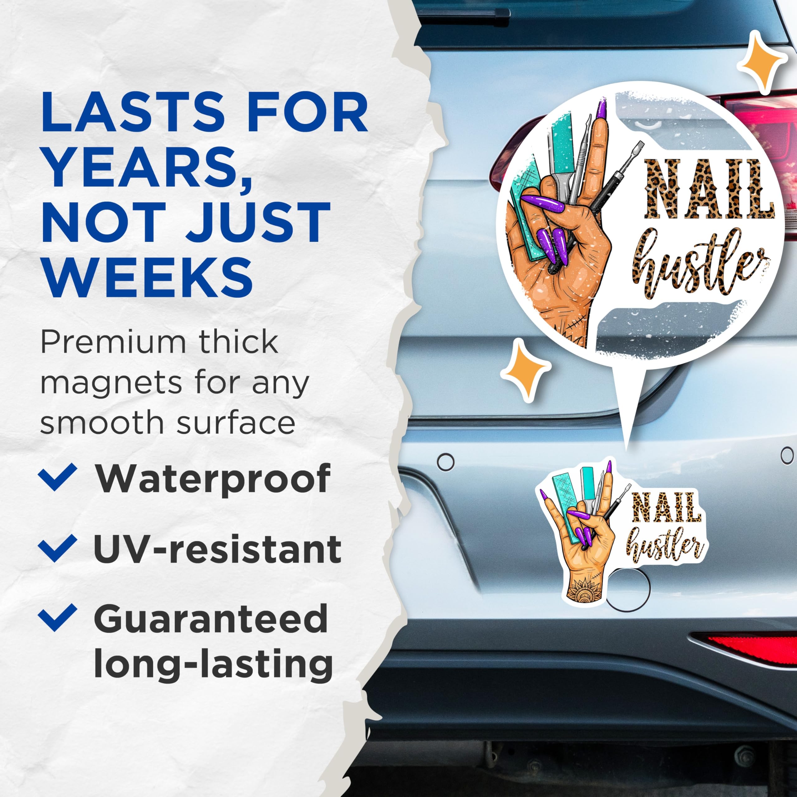 (2 Pack) Nail Hustler Magnets - Nail Tech Supplies - Beauty Salon Decor - 5 Inches On Longest Side - Thick Durable Magnet - Made in USA - MAG27372