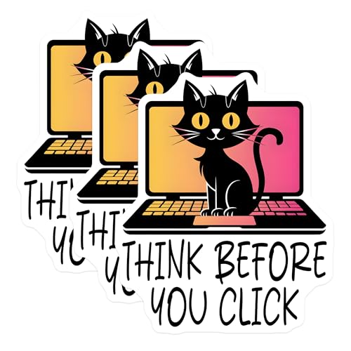 (3 Pack) Black Cat Decals - Laptop Decals - Think Before You Click - 3 Inches On Longest Side - Easy Peel & Apply - Made in USA - 3MCS6198