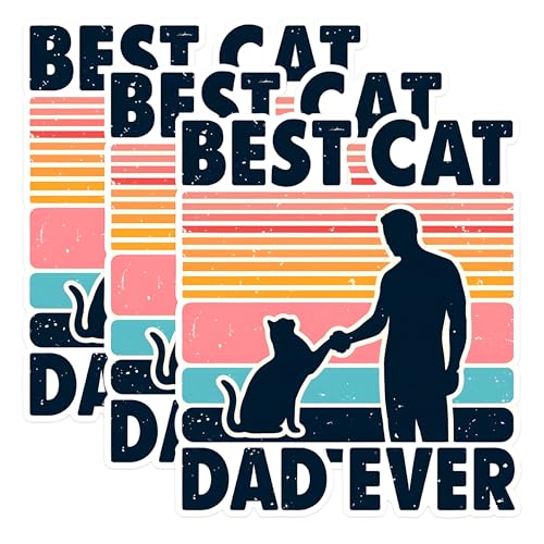(3 Pack) Best Cat Dad Ever Decals - Feline Pet Lover - Gift for Cat Owner - 3 Inches On Longest Side - Easy Peel & Apply - Made in USA - 3MCS1526