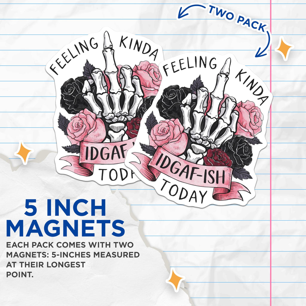 (2 Pack) Skeleton Hand Magnets - IDGAF-ISH Decor - Roses Funny Magnets - 5" On Longest Side - Premium Magnet - for Cars, Refrigerators, Toolboxes, Lockers - Made in USA - MAG18817