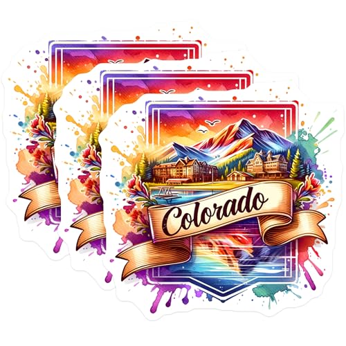 (3 Pack) Colorado Decals - Watercolor Mountain Art - Laptop Stickers- 3 Inches On Longest Side - Easy Peel & Apply - Made in USA - 3MCS5545