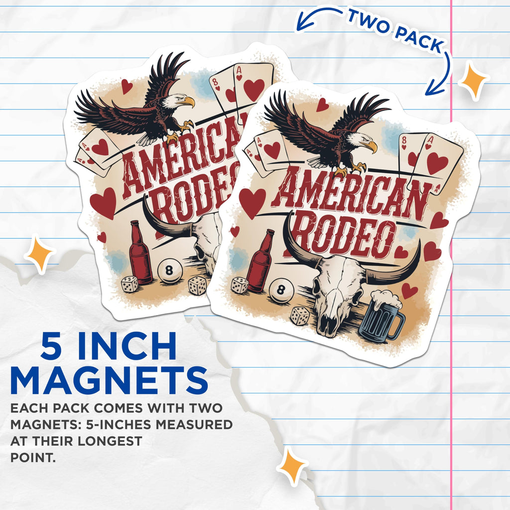 (2 Pack) American Rodeo Magnets - Bald Eagle Bull Skull - Western Country Bar Decor - 5 Inches On Longest Side - Thick Durable Magnet - Made in USA - MAG21237