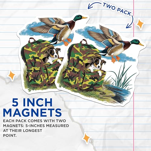 (2 Pack) Camouflage Backpack Magnet - Nature Art - Hunting Decor for Outdoors Enthusiasts - 5" On Longest Side - Sticks to Smooth Flat Surfaces - Made in USA - MAG9407